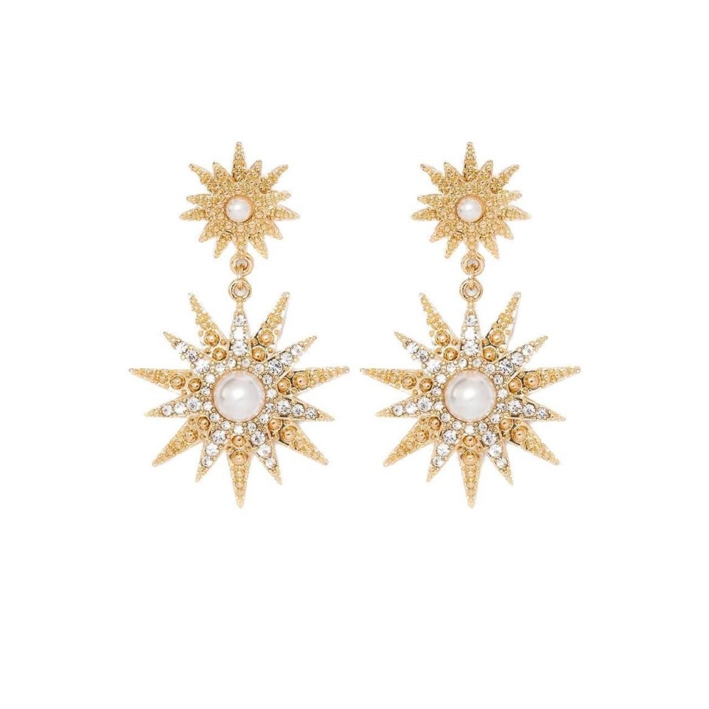 Double Star Dangling BaubleBar Gold And White Earrings